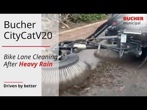CityCat V20 Compact Street Sweeper | Bike Lane Cleaning After Heavy Rain