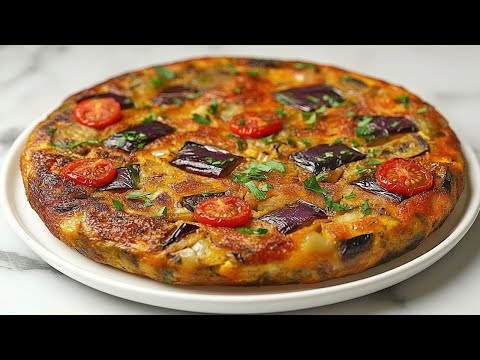 The simplest and quickest eggplant recipe! Frittata with eggplants and cherry tomatoes.