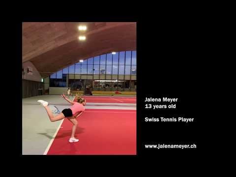 Jalena Meyer, Swiss Tennis Player, 13 years old, first serve, slow motion