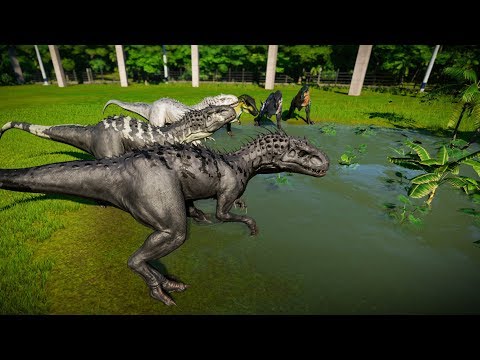 3 Indominus Rex vs 3 Acrocanthosaurus - Jurassic World Evolution