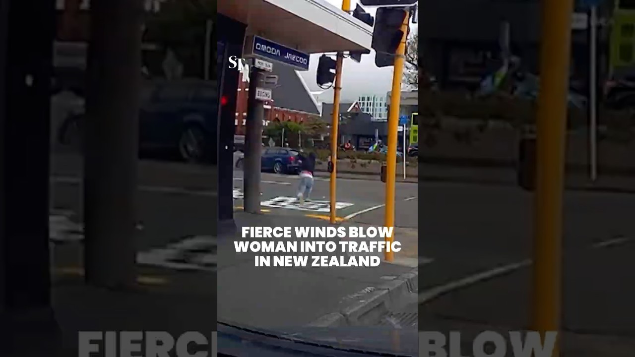 Fierce wind blows woman into traffic in Wellington, New Zealand