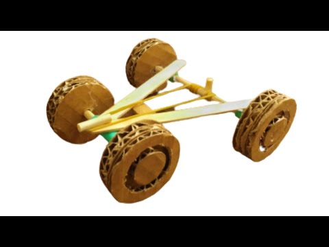 How to Make a mini Rubber band Car - (Homemade Toy) - Tutorial