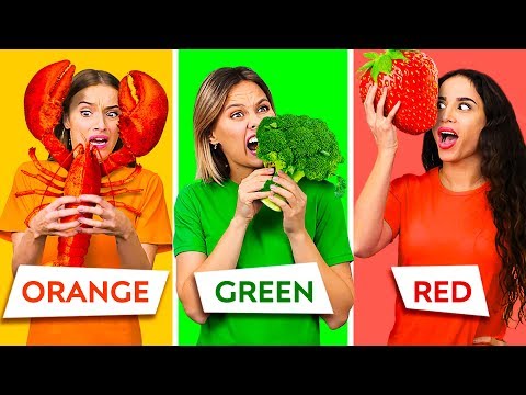 EATING ONLY ONE COLOR OF FOOD FOR 24 HOURS || Last To STOP Eating Wins! Pranks by 123 GO! CHALLENGE