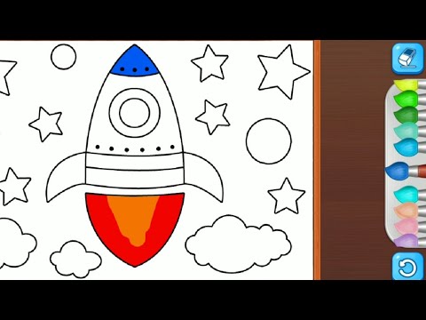 Coloring a Space Rocket Among the Stars Learn Color Drawing Painting For Kids And Toddlers