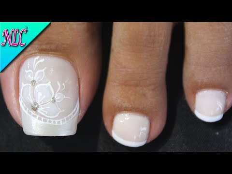 DISEÑO DE UÑAS PARA PIES FRANCÉS CON FLORES EN BLANCO ¡Muy Fácil! – FRENCH NAIL ART – NLC