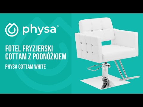 Video - Fotel fryzjerski Cottam z podnóżkiem -  45 - 55 cm - 150 kg - biały
