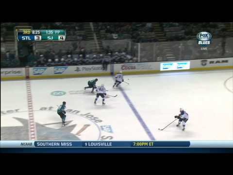 Jaden Schwartz snapshot goal 4-3 St. Louis Blues vs San Jose Sharks 11/29/13 NHL Hockey.