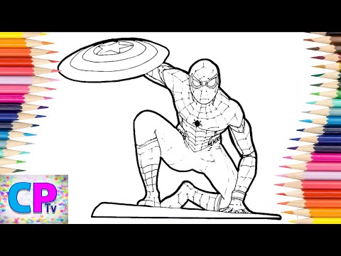 SpiderMan Homecoming Coloring Pages,Spiderman Holds the Shield from Captain America,Superheroes