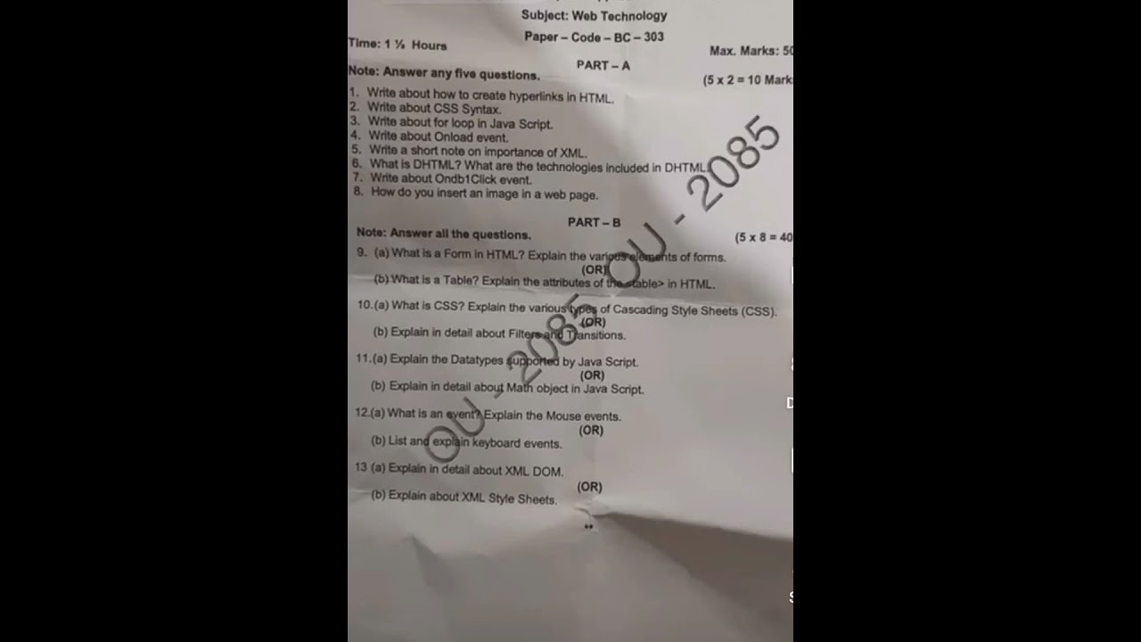 #ou degree 4th sem web technology question paper #b.com(CBCS)