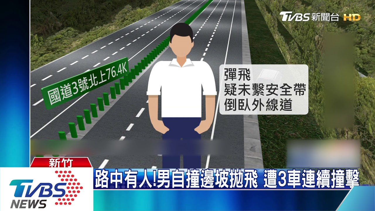 路中有人!男自撞邊坡拋飛 遭3車連續撞擊