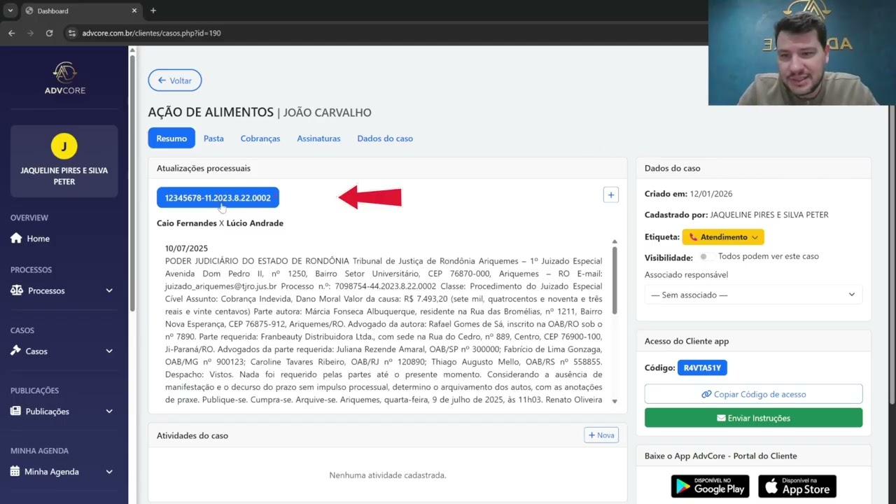 Como Vincular Processo ao Caso no AdvCore Academy | Sistema Jurídico AdvCore