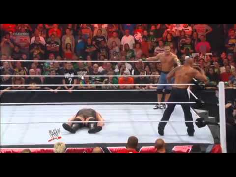 RAW 1000 Off the Air   John Cena and The Rock attacking Big Show