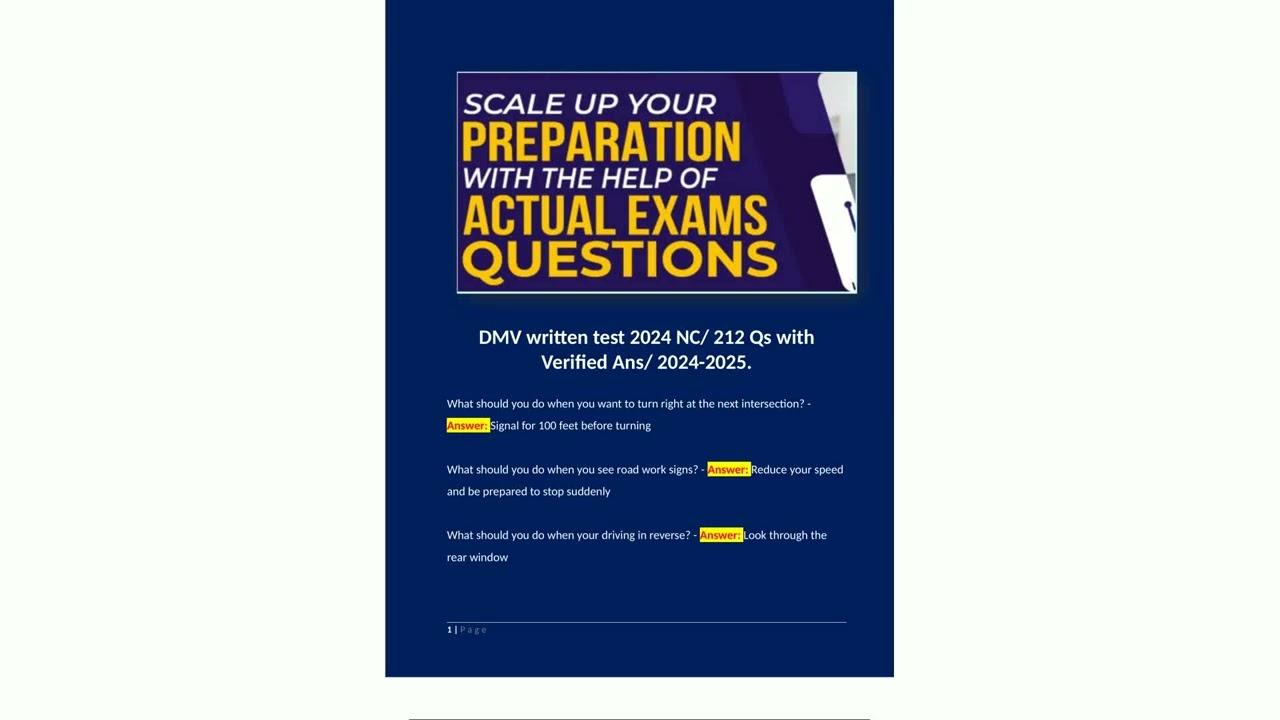 DMV written test 2024 NC 212 Qs with Verified Ans 202420253