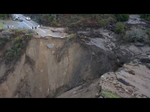 VIDEO Drone Footage Reveals Extent Of Storm Damage At Highway 1 Washout