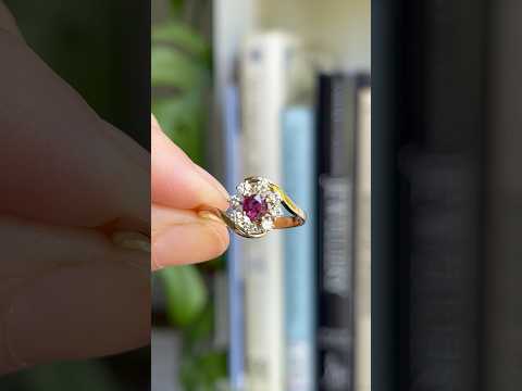 Estate 9ct Yellow Gold Ruby & Diamond Cluster Ring #rubyring #vintagejewelry
