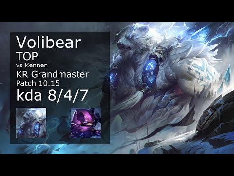 Volibear Top vs Kennen - KR Grandmaster 8/4/7 Patch 10.15 Gameplay // [롤] 볼리베어 vs 케넨 탑