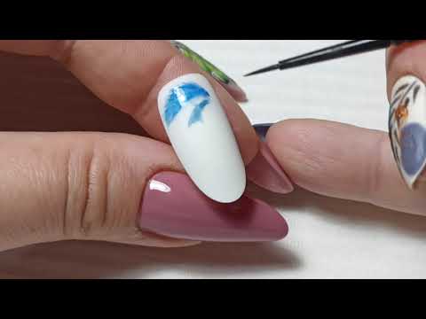 Inspiracje na paznokcie - zimorodek - akwarela.