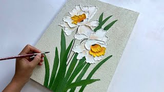How I Painted a White Daffodil Using Piping Bag Technique | White Narcissus Texture Painting