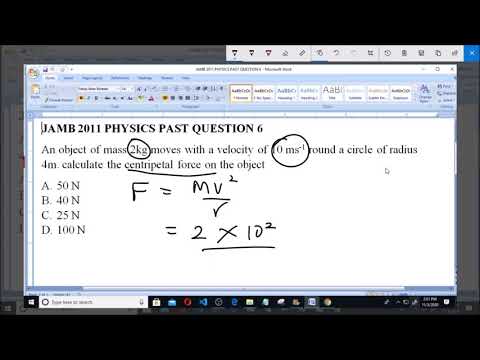 JAMB 2011 PHYSICS PAST QUESTION 6 Centripetal Force