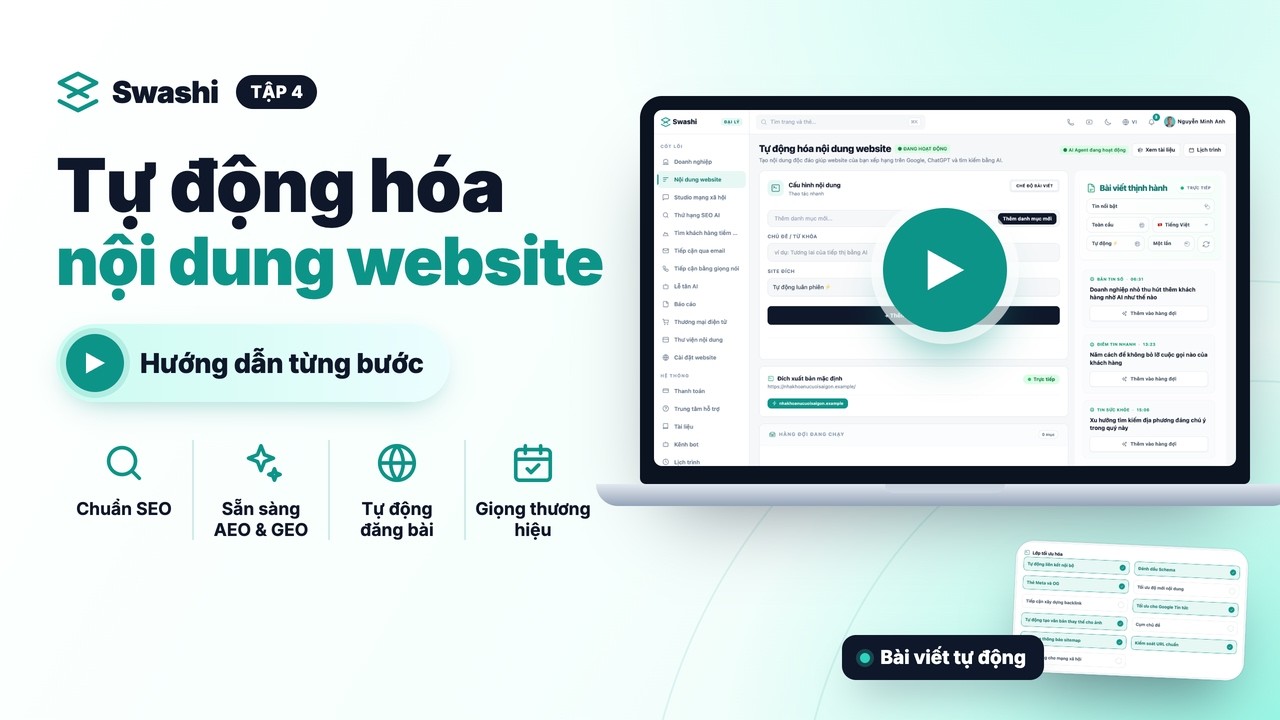 Ảnh thu nhỏ video — Tự động hóa nội dung cho SEO, AEO & GEO, video hướng dẫn của Swashi
