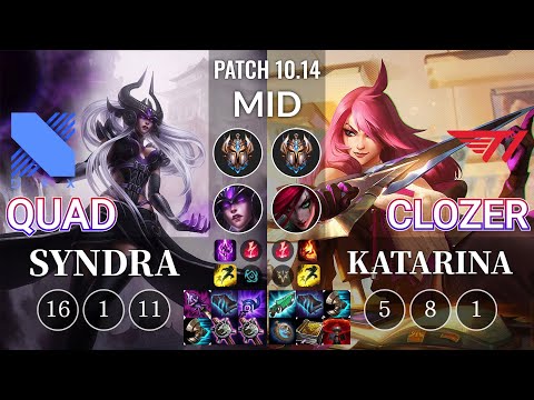 DRX Quad Syndra vs T1 Clozer Katarina Mid - KR Patch 10.14