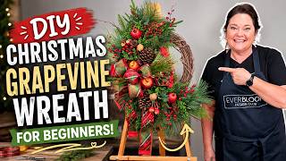 DIY Christmas Grapevine Wreath for Beginners | Silk Flowers, Fruit & Christmas Greens