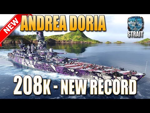 Battleship Andrea Doria on map Strait, 208k damage - World of Warships