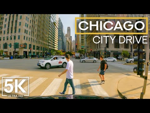 5K Discovering Roads of Downtown Chicago - 3 HRS City Drive Video with Energetic Music