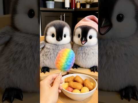 Baby penguin eating marshmallow！#shorts  #cute #animals #penguin #toys #pet