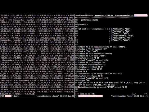 Live coding screencast test in an experimental drum and bass algorave style, Dec. 9, 2014