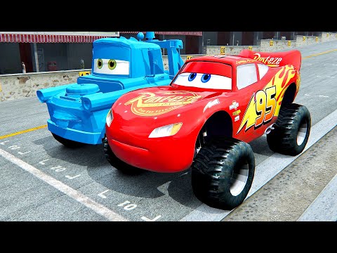 Lightning McQueen Monster Truck vs Mater Monster Trcuk at Top Gear Track