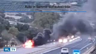 Auto in fiamme sull’autostrada