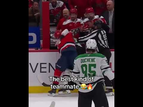 Capitals enforcer Dylan McIlrath supporting Brandon Duhaime in his fight 😅