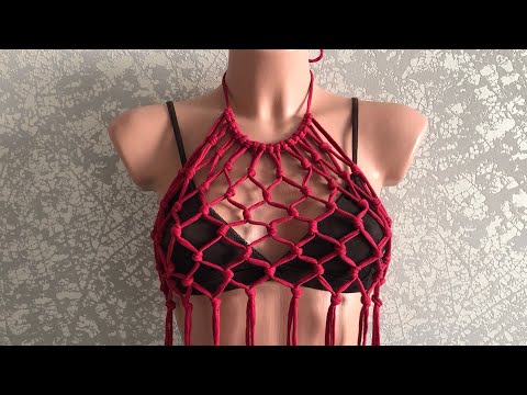 Топ сеткой макраме из трикотажной пряжи.
