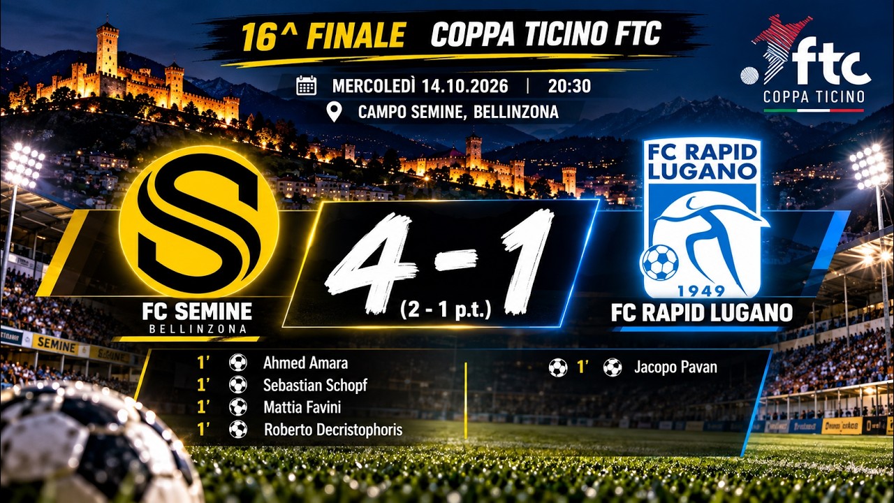 ⚽ FC Semine Bellinzona – FC Rapid Lugano 2-5 | Tutti i gol e Highlights | 16°Coppa Ticino FTC