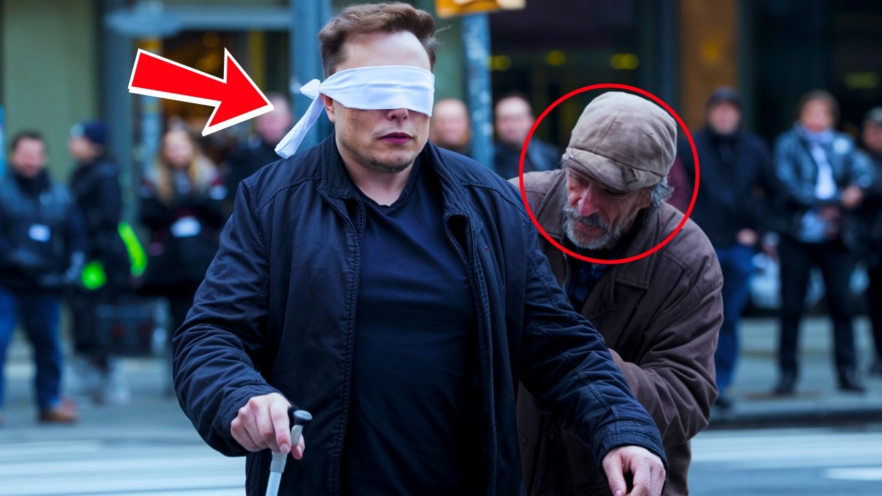 Elon Musk Pretends to Be Blind While Crossing the Street, and a Homeless Man Helps Him...
