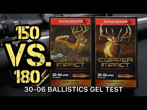 SHOWDOWN! 30-06 Winchester Copper Impact 150 vs 180 grain Ballistics Gel Ammo Test