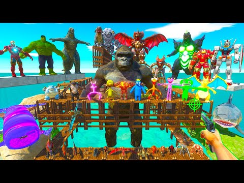 Parkour ZigZag Rescues Marvel Heroes & Godzilla vs King Kong - Animal Revolt Battle Simulator