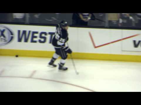 Slava Voynov during pre-game warm-up at the Sabres @ Kings hockey game