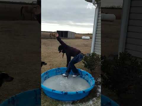 Making Use of That Kiddie Pool Year ‘Round ????⛸️ #funny #winter #fail #fall #afv