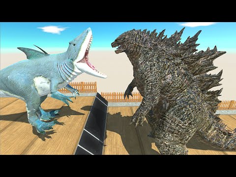 DEATH FALL GODZILLA 2021 VS SHARKOSAURUS - Animal Revolt Battle Simulator