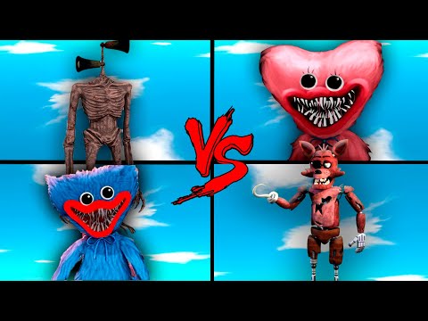 Battle Royale Huggy Wuggy vs Foxy vs Kissy Missy vs Sirena Head in Animal Revolt Battle Simulator