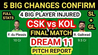 CSK vs KOL Dream 11 Team Prediction | CSK vs KOL Dream11 Team Analysis Final Match Playing11 Pit Rep