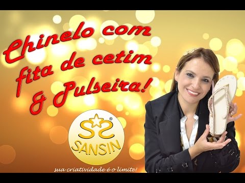 Chinelo com fita de cetim e pulseira