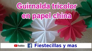 Guirnalda tricolor de flores en papel china o seda para Fiesta mexicana