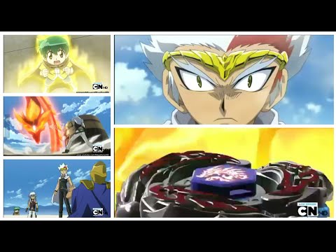 Rayuga battling at the tower of Babel to meet the Babel emperor. In Beyblade metal fury episode 13.