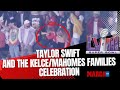 Taylor Swift & the Kelce/Mahomes families celebrating wildly after the Chiefs' Super Bowl-winning TD