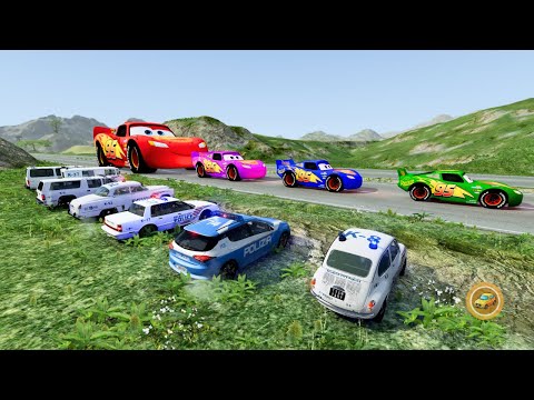 Big & Small Lightning McQueen Vs. Police Car - BeamNg.drive