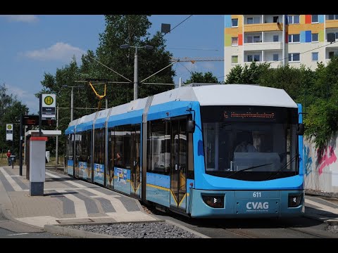 Kleine Straßenbahn mitfahrt mit der Straßenbahn Linie 4 (Chemnitz) zum Hauptbahnhof