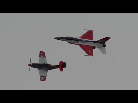 F-16 Demo With Pyro Explosions & P-51 Mustang Heritage Flight March 22, 2025